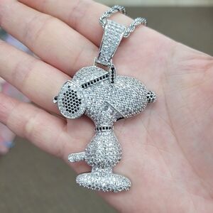 Brand New Snoopy Silver Stainless Steel Rhinestone Necklace